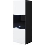 Vitrine murale 1 porte avec led Meuble de Rangement suspendu 40x126x29cm 3 compartiments Modèle Luke V3 Noir et Blanc Finition brillante