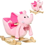 Toddler Rocking Pink Elephant Rolling Plush Ride On Toy Horse 32 Songs Rocker