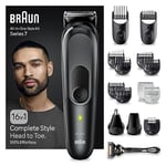 Braun All-In-One Series 7 MGK7470, 16 en 1, Soins quotidiens pour les hommes, barbes et cheveux pincement, rasage, épilation des oreilles et du nez et plus, base de charge et boîtier, étanche