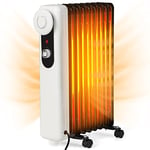 GOPLUS Radiateur à Bain d’Huile 2000W avec 9 Éléments, Radiateur à Huile Silencieux avec Thermostat Réglable, Radiateur Électrique Portable, Blanc