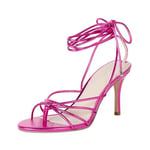 The Drop Archie Lace-Up Strappy Heeled Sandal Open Toe Heels, Magenta Metallic, 4.5 UK