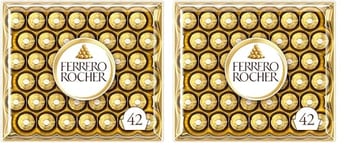 Ferrero Rocher Pralines, Chocolate Gift, Christmas Chocolate, Large Chocolate Box Covered in Milk Chocolate and Nuts, Box of 42 (525g) (Pack of 2)