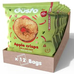 GUSTO SNACKS Crunchy Apple Crisps with Chilli - Case of 12 (20g) - Healthy 100% Dried Fruit Snacks - No Added Sugar, High in Fibre, Vegan, Vegetarian, Low Calorie, Gluten free, Nut free & Fat Free