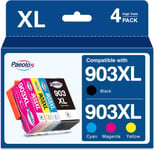 903 XL 903XL Cartouches d'encre Remplacement pour HP 903XL 903 XL Cartouches Encre pour HP Officejet Pro 6970 6960 Officejet 6950, Grande Capacité (4-Pack, Noir Cyan Magenta Jaune)