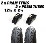 2x Pram Tyres & 2x Tubes 12 1/2 X 2 1/4 Slick Quinny Speedi Buzz Jane Powertrack