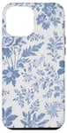 Coque pour iPhone 13 Pro Max Bleu Blanc French Toile Botanique Imprimé Floral