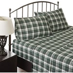 WOOLRICH Flannel 100% Cotton Sheet Set Warm Soft Bed Sheets with 14" Elastic Pocket, Cabin Lifestyle, Cold Season Cozy Bedding Set, Matching Pillow Case, King, Green Plaid, 4 Piece