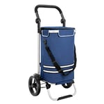 SONGMICS Caddie de Courses, Chariot de Courses, Pliable, avec Sac Isotherme, Polyvalent, Sac Amovible, roulettes, Solide, Bleu KST02BU