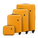 WITTCHEN Cube line Luggage Set of 4 suitcases Geometric Textured ABS Telescopic Handle Combination Lock 4 Wheels Size (S+M+L+Cosmetic case) Orange