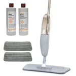 Wood Floor Clean & Polish Kit - 500ml Cleaner, 500ml Polish & Microfibre Spray Mop with 2 Replacement Pads.