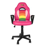 Konix Unik Chaise de Bureau Gaming Junior - Inclinaison siège 15° - Cuir polyuréthane Lisse - Motif Arc-en-Ciel - Rose