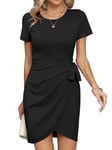 Missufe Robe portefeuille pour femme - Mini robe d'été - Robe décontractée - T-shirt moulant - Manches courtes - Robe plissée, Noir , M