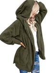 Zeagoo Manteaux Femme Chaud en Peluche à Capuche Doux Ample Manteau En Peluche Chaud Manches Longues Veste Décontractée Couleur Unie Blousons Hoodie Sweatshirt Hiver Vert Armée L