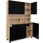 Buffet De Cuisine 120 Cm Cina Meuble 6 Portes Noir Mat Et Structure Façon Hêtre + Tiroir