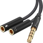 Adaptateur Micro Casque, Câble Audio Splitter Jack 3.5Mm Mâle À Double 3.5Mm Femelle Micro Casque Câble Plaqué Or Compatible Avec Ipod, Téléphone, Portables, Xbox One, Ps4, Pc,35Cm[CAS311623]