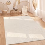 Tapis Salon Chambre Adulte Poil Long Shaggy Motif Scandinave Motif Boho Arc-en-Ciel Lavable Beige Crème, Dimension:200x280 cm