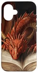 iPhone 16 Aesthetic Gothic Red Dragon Reading Book Painting Bookish Case