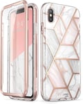 iPhone Xs -kotelo, iPhone X -kotelo, [sisäänrakennettu näytönsuoja] [Cosmo] koko kehon kimalteleva puskurikotelo iPhone Xs:lle 5,8 tuuman 2018 julkaisu (marmori)