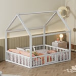 Lit cabane pour enfant - 140x200cm - en bois massif - Blanc