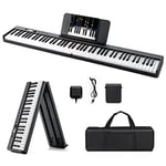 DREAMADE Clavier Électronique Pliable avec 88 Touches Lumineuses LED, Piano Numérique avec Sac de Rangement et Pupitre, Écran LCD, avec 2 Modes d’Enseignement (Noir)