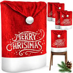 KESSER® Lot de 4 Housses de Chaise de Noël de qualité supérieure - Bonnet de Père Noël - Décoration de Noël pour chaises - Housse de Chaise au Design de Noël - Merry Christmas