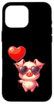 Coque pour iPhone 16 Pro Max Saint Valentin Amour Porcinet Cœur Amoureux Ballon Lunettes de soleil