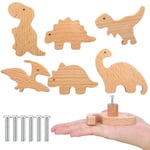 Qunclay Lot de 6 boutons d'armoire décoratifs en bois avec vis, poignées de commode, boutons de commode, boutons de meubles, poignées de tiroir de chambre d'enfant (dinosaure)