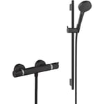 Set de douche Mitigeur Ecostat Comfort + douchette à main 2 jets + Barre Unica 65 cm, Noir mat (13116670-Vernis) - Hansgrohe