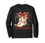 Howdy Christmas Cowgirl Boots Coquette Bow Western Xmas Long Sleeve T-Shirt