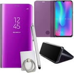 Coque Pour Honor 20 Lite/Honor 10 Lite Smartphone Clear View Case Placage Miroir Effet Coque À Rabat Pu Cuir Anti Choc Housse Avec Fonction De Support - Violet Clair