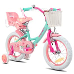 JOYSTAR Vélo Licorne 14" pour Fille de 3-5 Ans, vélo Enfant avec siège de vélo de poupée et Roues stabilisatrices, Vert