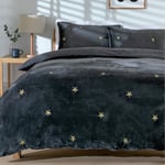 Argos Home Fleece Embroidered Grey Bedding Set - Kingsize