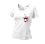 T-Shirt Femme Col V Poche Surprise Soda Boisson Sucre Film Dessin