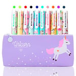 TOYESS Licorne Trousse avec 10 Couleurs Stylo Gel Cadeau pour Enfants Filles Âge 3 4 5 6 7 8 9 10 Ans, Flamant Mignon Ensemble de Stylos Gel Stylo pour Filles Cadeau d'Anniversaire, Violette