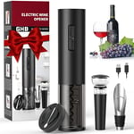 GHB Tire-Bouchon Electrique Rechargeable Ouvre Bouteille Electrique 6 EN 1 avec Coupe-Capsule, Verseur, Bouchon à Vin Cadeau de Noël pour Les Amateurs de Vin (Incluse Câble USB Type-C)