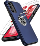 Handyhülle Für Samsung Galaxy A14 5g/4g Hülle Mit 2 Schutzfolie, Tpu+Pc Militärschutz Hybrid Schutzhülle Mit 360 Grad Drehbar Metall Ring Ständer Stoßfest Anti-Kratzer A 14 Case Cover Blau