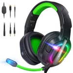 Krysenix PG2 Casque Gaming pour PS4/PS5/PC/Xbox One/Switch, Casque PS5 avec Microphone stéréo AI, Casque Gamer avec Prise 3.5mm et lumière RGB, Noir/Vert