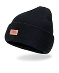 Levi's Unisex's All Season Comfy Leather Logo Patch Cuffed Hero Beanie Hat, Black/Tan, One Size