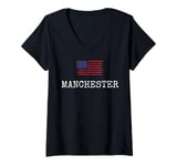 Womens Manchester City USA Flag State Travel US America Women Men V-Neck T-Shirt