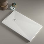 Mirlo - Receveur de douche 70x70 cm extra plat onda en résine surface ardoisée blanc Grille blanche