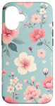 iPhone 16 Pastel Pink White Flowers Light Blue Background Pattern Case