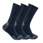 Carhartt Men's Midweight Cotton Blend Sock 3 Pack, Navy, Large