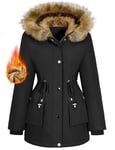 heekpek Manteau Femme Hiver Doudoune Chaude Veste Polaire Longue Blouson Femme Chic Manteaux Parka Imperméable à Capuche et Zippé, Noir, M