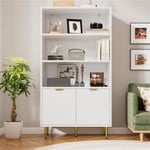 Armoire haute blanche élégante avec décorations dorées, 2 portes, 3 compartiments pour rangement ouvert, 8040140cm, buffet, vitrine, meuble d'angle,