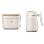 Philips Eco Conscious Edition Toaster 5000 Series, HD2640/11 & Philips Eco Conscious Edition Kettle 5000 Series, Cordless + 360° Pirouette Base, Silk White Matt Finish, HD9365/11