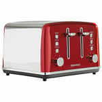 Toaster 4 Slice Defrost Reheat Daewoo Kensington Stainless Steel Red 1750W