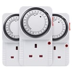 HBN Mechanical Timer Plug Socket, 24 Hour Segment Programmable Energy Saving Plug-in Timer Switch for Lights and Home Appliances (13A/3120W, 3 Pack)