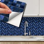 WALPLUS Autocollants de Tuiles Autocollants Décoratifs Muraux Carreaux Muraux Métalliques Adhésifs Pour Cuisine Salle de Bain Maison Auto-Adhésif Pearl Noir Blue Jewel Mosaic 24pcs 15cm(6")