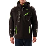 Geographical Norway ROYAUTE MEN - Veste Softshell Homme Impermeable - Manteau À Capuche Outdoor - Blouson Coupe Vent Tactique Resistant Hiver - Activites En Exterieur (Noir/Vert, XL)