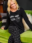 Pour Moi Girls Night Gin Cotton Jersey Pyjama Set, Black, Size 8, Women